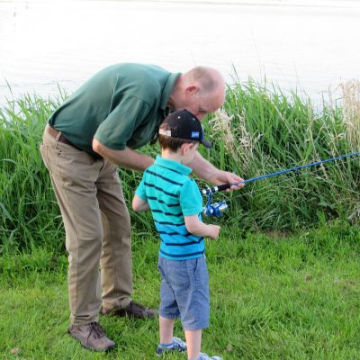 BAC Keith Cole, APGAI gives a junior angler some casting tuition at Corbet Lough on 25 May 2017