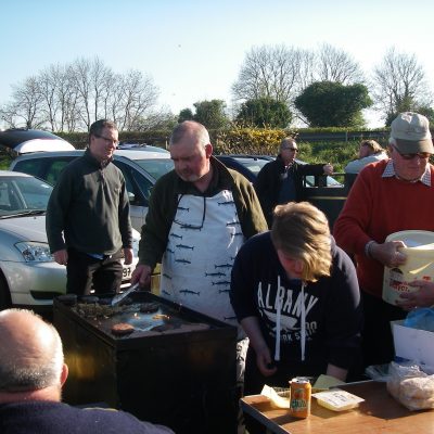 BAC Friendship Cup Corbet Lough 8 April 2017 - Geoff Hylands, Imogen Johnston and Henry McKnight looking after the BBQ