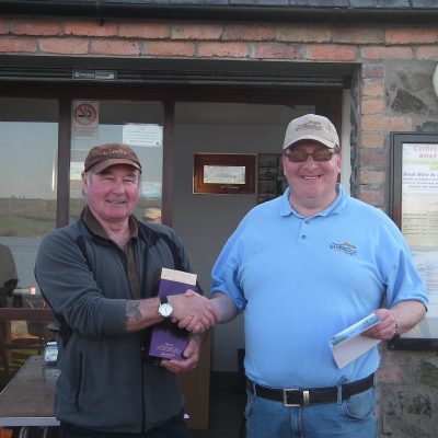BAC Friendship Cup Corbet Lough 8 April 2017 Martin Dynes makes a presentation to Noel Burns, Banbridge Club's top rod 