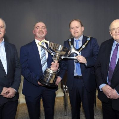 BAC ABC Council's Reception for Geoff Hylands, World Cup winner 2017 - L-R Sam Watt, Chair Geoff Hylands, Lord Mayor Gareth Wilson and Sam Vage, President - Photograph courtesy of E. Byrne, Photographer