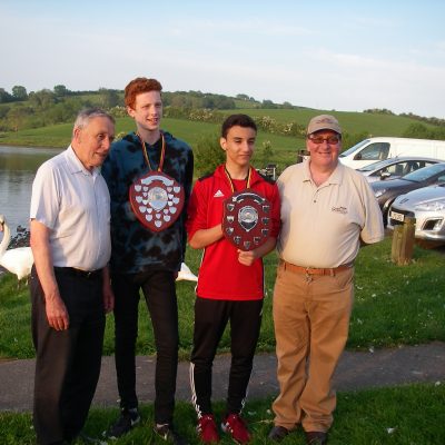 BAC Joe McCandless, President and Martin Dynes, Competition Secretary with the Juvenile and Junior Anglers of the Year 2017 - Corbet Lough 31 May 2018
