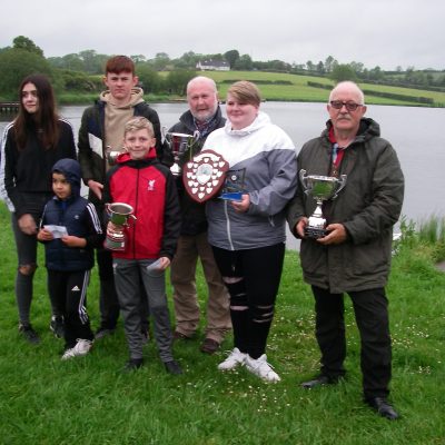 BAC - Juvenile and Junior Prize Distribution at Corbet Lough on 30 May 2019 - Joe Curran, Secretary and Wilson Clinghan, Assistant Competition Secretary with the 2018 Juvenile and Junior Prize Winners 