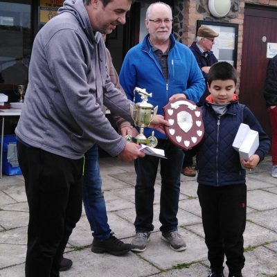 BAC - The Junior Angler of the Year 2020 receives his trophies from Sam Watt, Chairman at the Corbet Lough on Thursday 27 May 2021