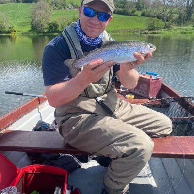 BAC - Derek Curran, NIE Networks with a nice Rainbow to the boat at Corbet Lough on 7 May 2022