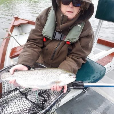 BAC - Sandra Moffitt caught this 6lbs 8ozs Rainbow at the Corbet Lough on 1 May 2022