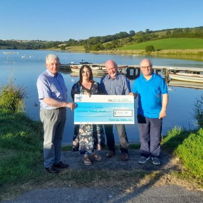 BAC - Corbet Lough Open Boat Fly Fishing Competition 2022. Sam Grant, Joe Curran and Sam Watt present £500 donation to Janae McCartan, Alzhemier's Society at the Corbet Lough on Thursday 11 August 2022.