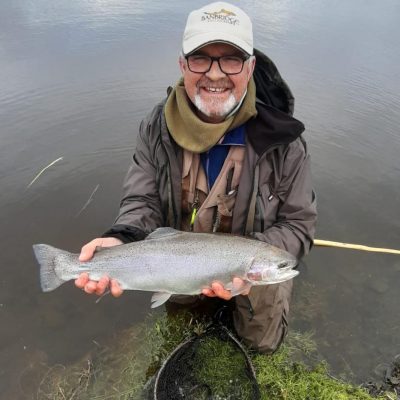 BAC - Geoff Hylands with a cracking Rainbow of 5lbs 4ozs which he caught on the fly at the Corbet Lough on Tuesday 21 March 2023