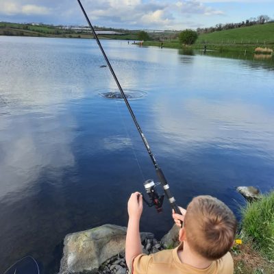 BAC - Juvenile angler playing a Rainbow Trout at the Corbet Lough on 17 April 2025