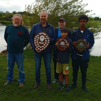 BAC - Damian Murtagh, Competition Secretary, Roger McClements, Angler of the Year 2024, Sam Watt, Chairman, Elijah Parks, Junior Angler of the Year 2024 and Khalid Hassan Noor, Juvenile Angler of the Year 2024 at the Club's Prize Distribution Evening at the Corbet Lough on 28 May 2025, 